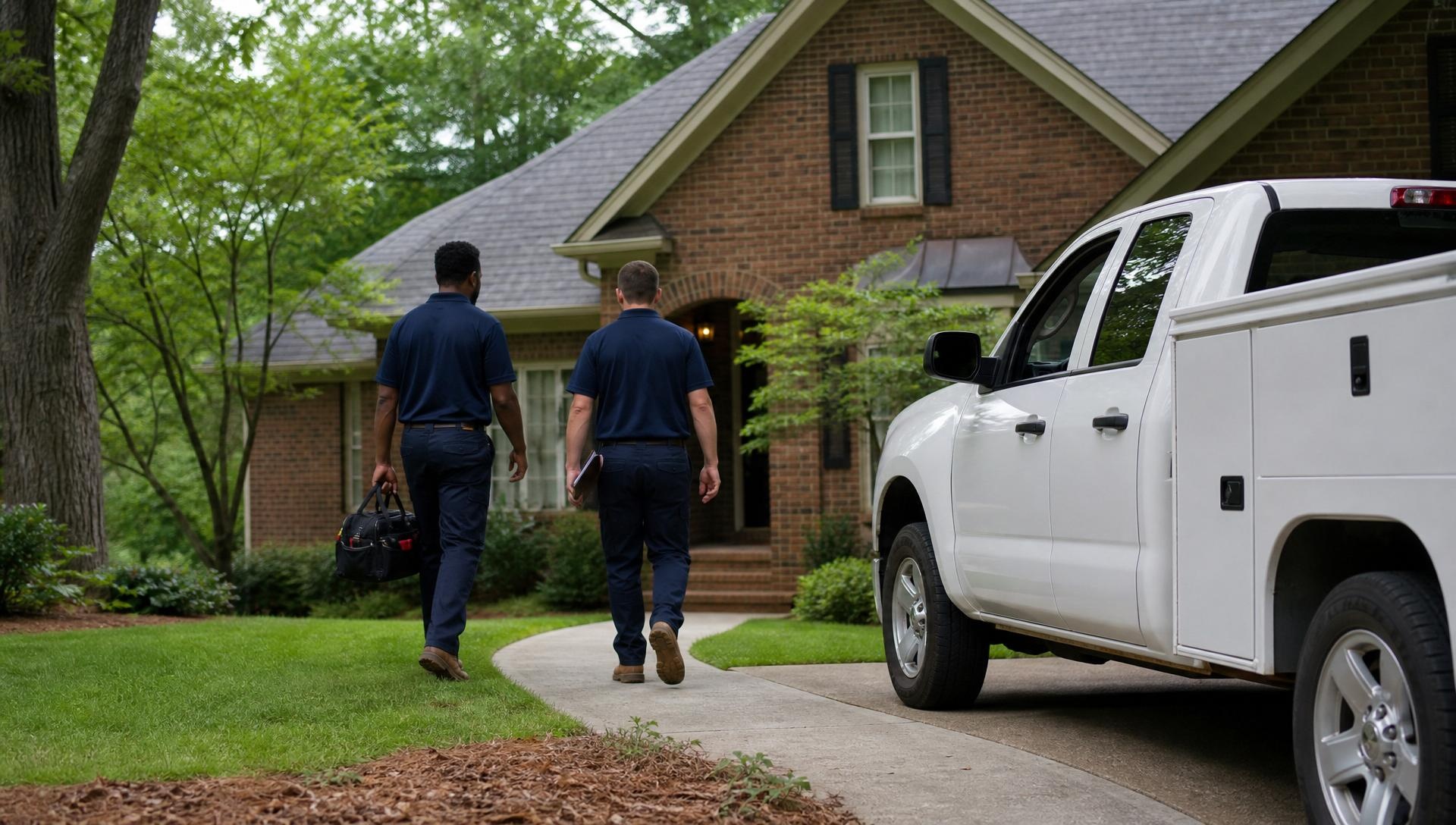 Davies Foundation Repair team arriving at an Atlanta home for a free foundation inspection