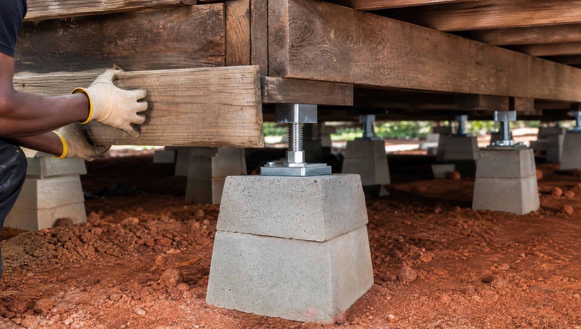 Crawlspace pier reset under a Decatur bungalow off College Avenue