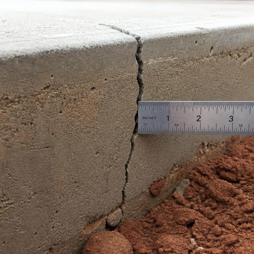 Cracked concrete foundation measured with a ruler