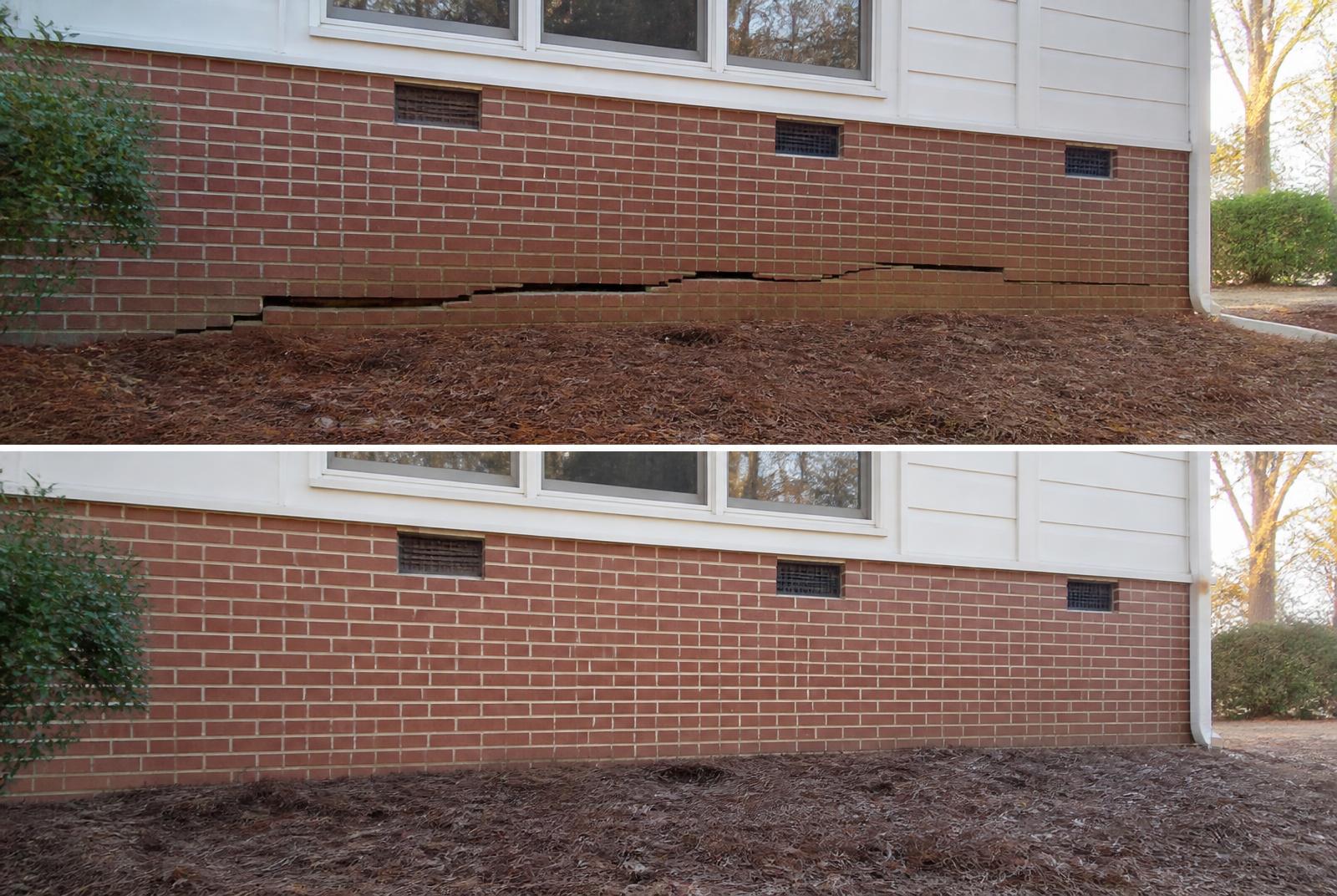 Repaired brick foundation on a historic Marietta Square home
